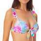 California Waves Junior's Printed Ruffle Trim Underwire Bikini Top Swimsuit White