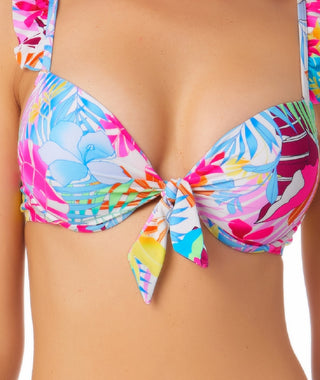 California Waves Junior's Printed Ruffle Trim Underwire Bikini Top Swimsuit White