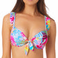California Waves Junior's Printed Ruffle Trim Underwire Bikini Top Swimsuit White