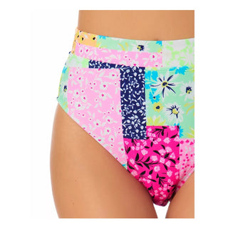 California Waves Junior's Printed High Waist Bikini Bottoms Swimsuit Green