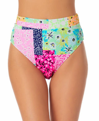 California Waves Junior's Printed High Waist Bikini Bottoms Swimsuit Green