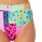 California Waves Junior's Printed High Waist Bikini Bottoms Swimsuit Green