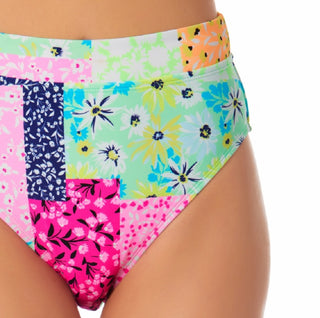 California Waves Junior's Printed High Waist Bikini Bottoms Swimsuit Green
