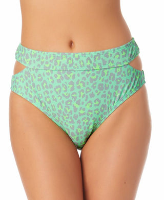 California Waves Women's Juniors' Printed Cutout High-Waist Bikini Bottoms  Swimsuit Green