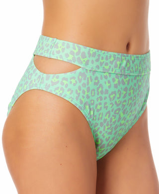 California Waves Women's Juniors' Printed Cutout High-Waist Bikini Bottoms  Swimsuit Green