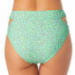 California Waves Women's Juniors' Printed Cutout High-Waist Bikini Bottoms  Swimsuit Green