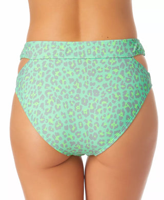 California Waves Women's Juniors' Printed Cutout High-Waist Bikini Bottoms  Swimsuit Green