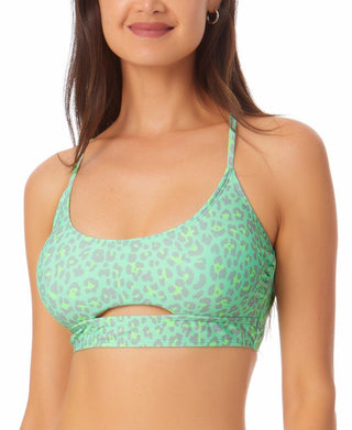 California Waves Junior's Printed Cutout Bralette Bikini Top Swimsuit Green