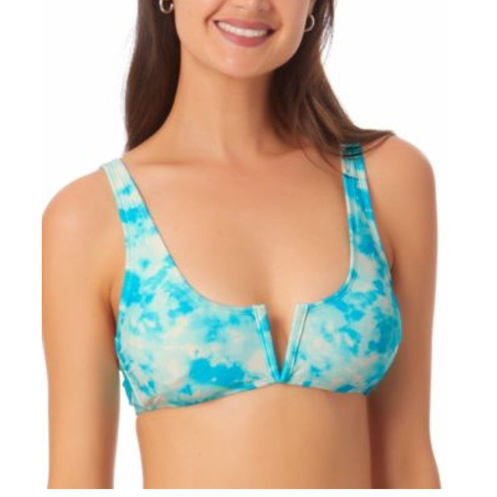 California Waves Junior's V Wire Bralette Bikini Top Swimsuit Blue Size Large