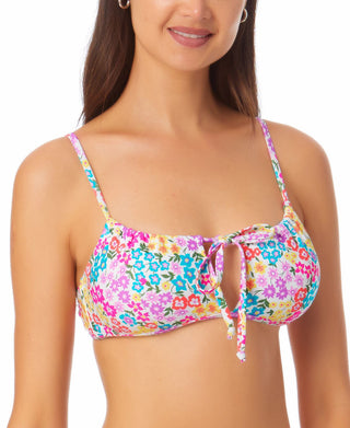 California Waves Junior's Printed Keyhole Bikini Top Swimsuit White