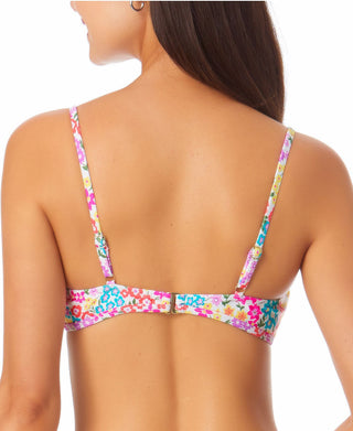 California Waves Junior's Printed Keyhole Bikini Top Swimsuit White