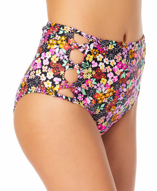 California Waves Junior's High Rise Strappy Side Bikini Bottoms Swimsuit Red