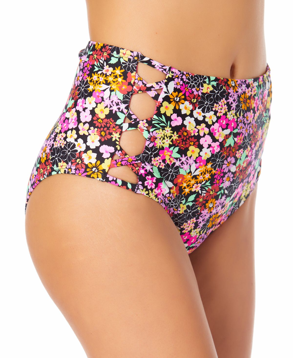 California Waves Junior's High Rise Strappy Side Bikini Bottoms Swimsuit Red