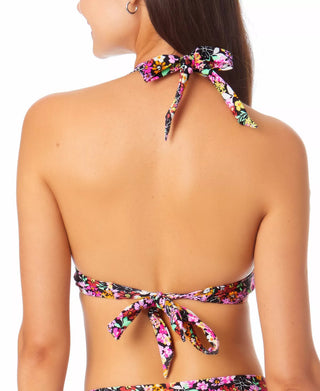 California Waves Junior's Printed Underwire Push Up Bikini Top Swimsuit Black Floral Size Small