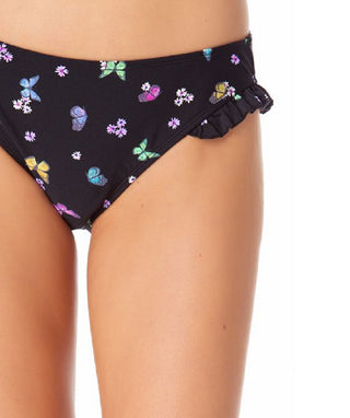 California Waves Junior's Ruffle Hipster Bikini Bottoms Swimsuit Black