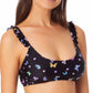 California Waves Women's  Juniors' Ruffle Bralette Bikini Top Swimsuit Black Size Large