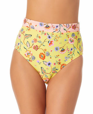 California Waves Junior's High Rise Bikini Bottoms Swimsuit Yellow