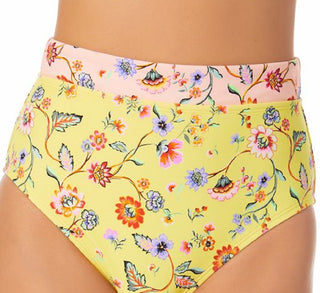 California Waves Junior's High Rise Bikini Bottoms Swimsuit Yellow