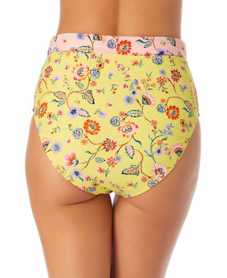 California Waves Junior's High Rise Bikini Bottoms Swimsuit Yellow