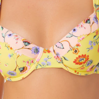 California Waves Junior's Printed Underwire Bikini Top Swimsuit Yellow