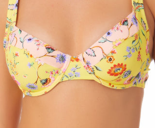 California Waves Junior's Printed Underwire Bikini Top Swimsuit Yellow