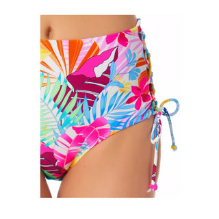 California Waves Junior's Printed High Waist Bikini Bottoms Swimsuit White