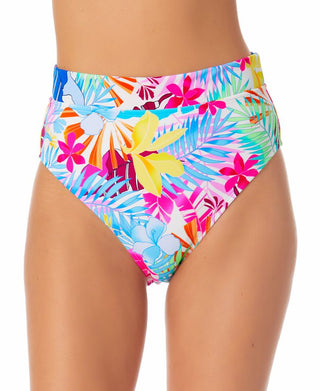 California Waves Junior's Printed High Waist Bikini Bottoms Swimsuit White