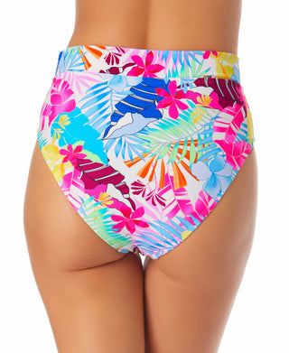 California Waves Junior's Printed High Waist Bikini Bottoms Swimsuit White