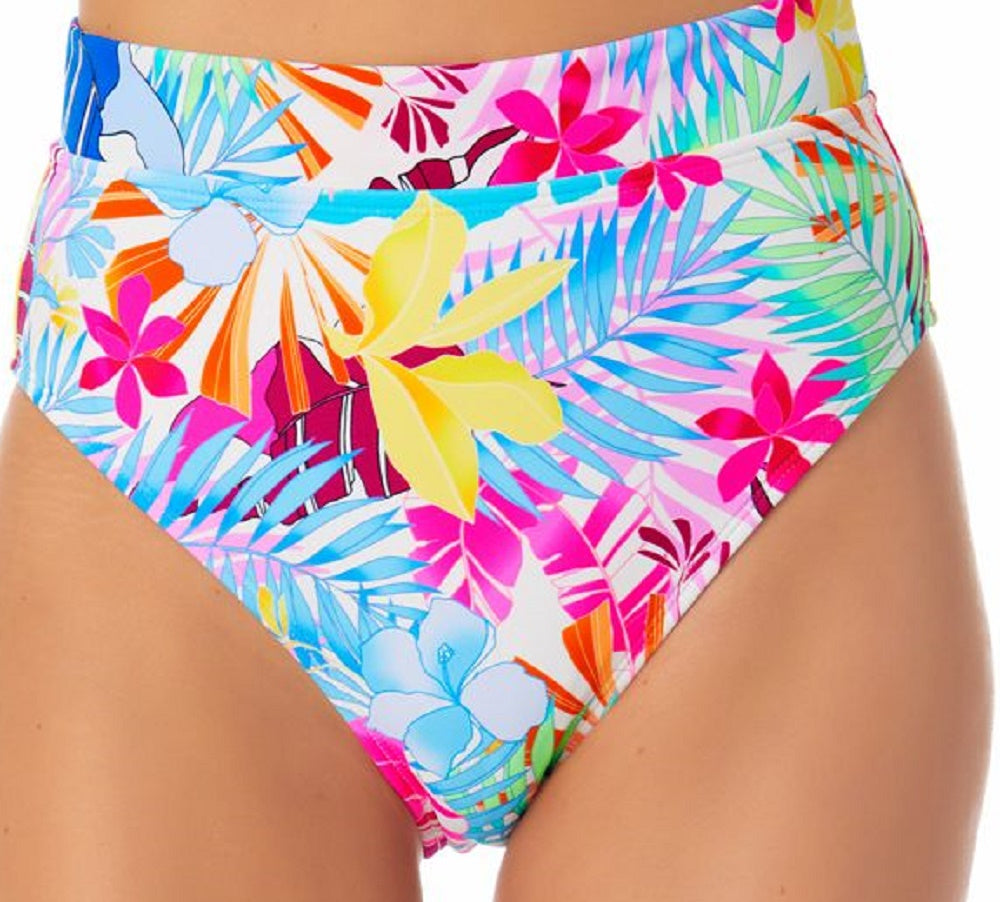 California Waves Junior's Printed High Waist Bikini Bottoms Swimsuit White