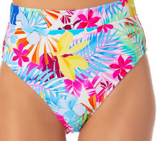 California Waves Junior's Printed High Waist Bikini Bottoms Swimsuit White