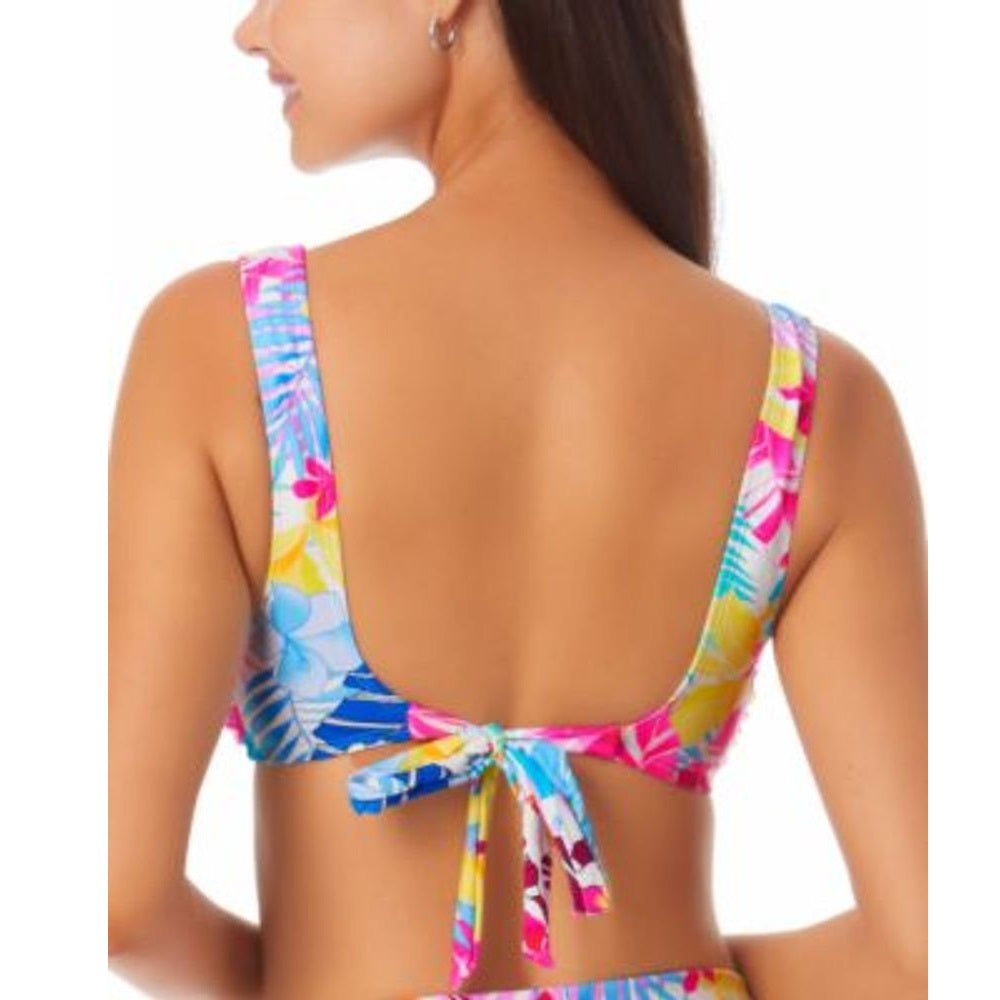 California Waves Juniors'  Women's Floral-Print Bikini Top Swimsuit White Size XL
