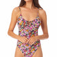 California Waves Junior's Printed One Piece Swimsuit Pink Size Medium
