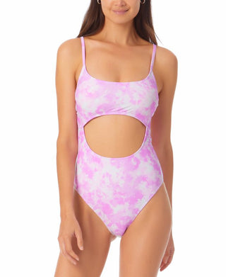 California Waves Juniors' Printed Cutout One-Piece Swimsuit Women's Swimsuit Pink Size M