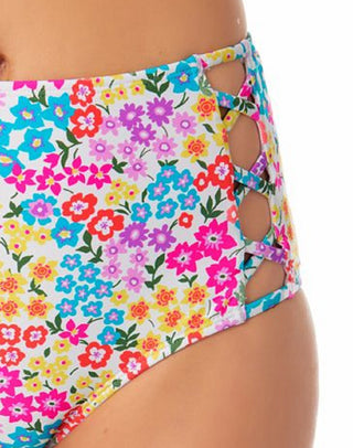 California Waves Junior's High Rise Strappy Side Bikini Bottoms Swimsuit White