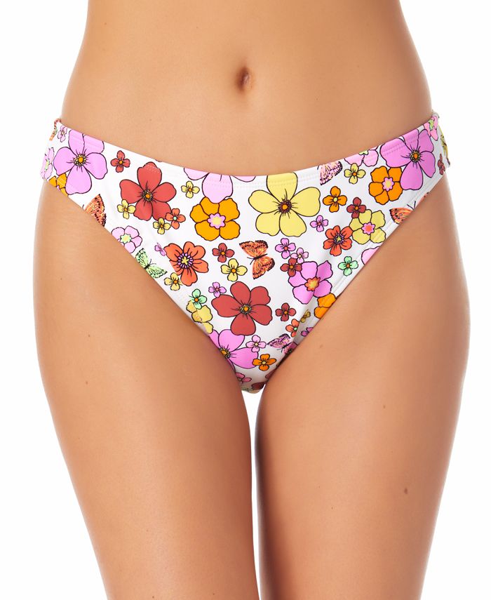 California Waves Junior's Floral Print Hipster Bikini Bottoms Swimsuit White Size Small