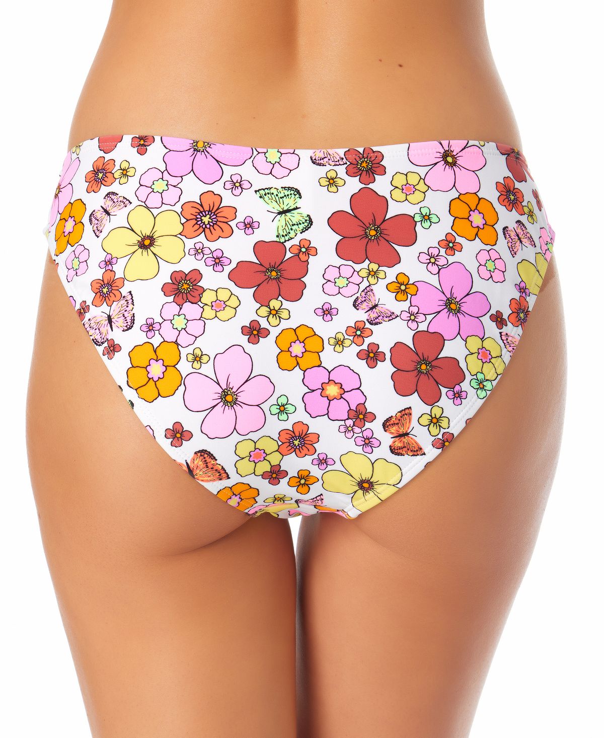 California Waves Junior's Floral Print Hipster Bikini Bottoms Swimsuit White Size Small