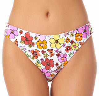 California Waves Junior's Floral Print Hipster Bikini Bottoms Swimsuit White Size Small