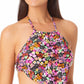 California Waves Junior's Handkerchief Halter Bikini Top Swimsuit Black Multi