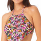 California Waves Junior's Handkerchief Halter Bikini Top Swimsuit Black Multi