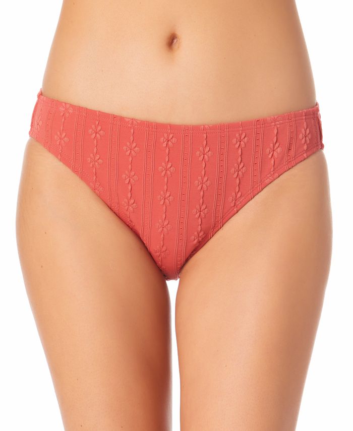 California Waves Junior's Textured Hipster Bikini Bottoms Swimsuit Orange