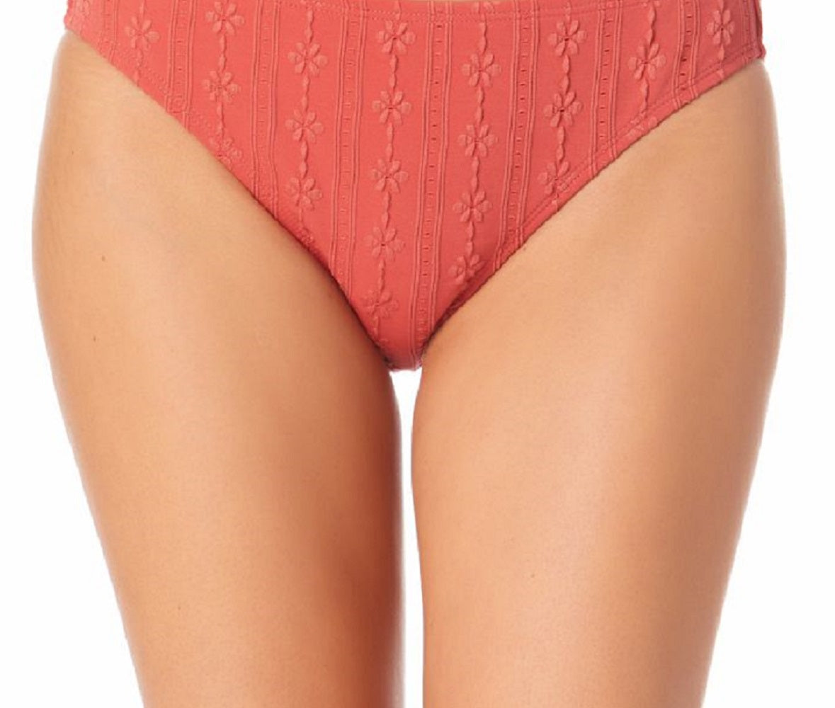 California Waves Junior's Textured Hipster Bikini Bottoms Swimsuit Orange