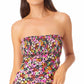 California Waves Junior's Smocked Bandeau Tankini Top Swimsuit Black Multi Size Small