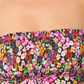 California Waves Junior's Smocked Bandeau Tankini Top Swimsuit Black Multi Size Small