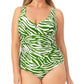 Anne Cole Women's Plus Printed V-Wire One-Piece Swimsuit Swimsuit Green Size 16W