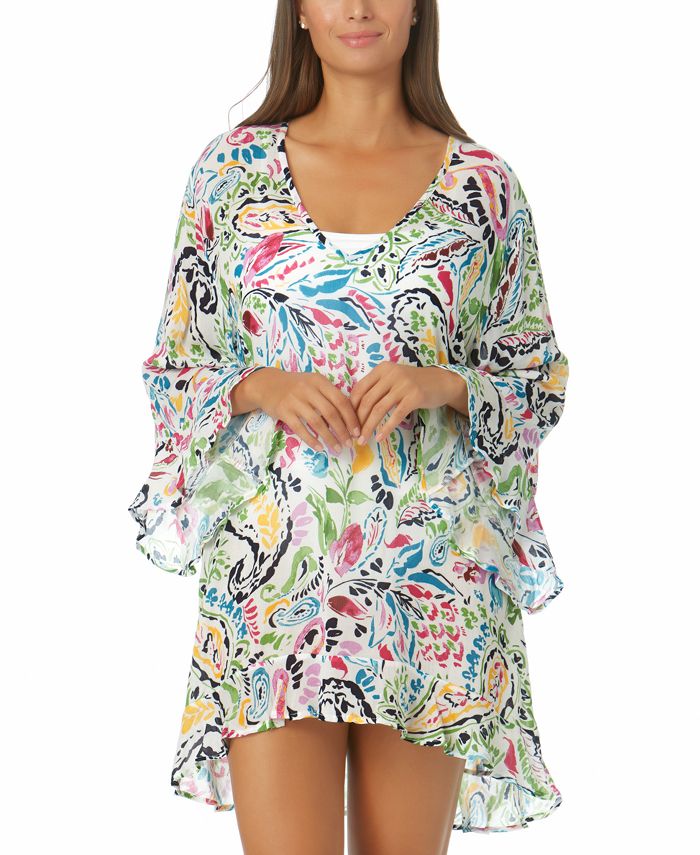Anne Cole Women's Paisley Floral Tunic Cover Up Swimsuit White Size XX-Small