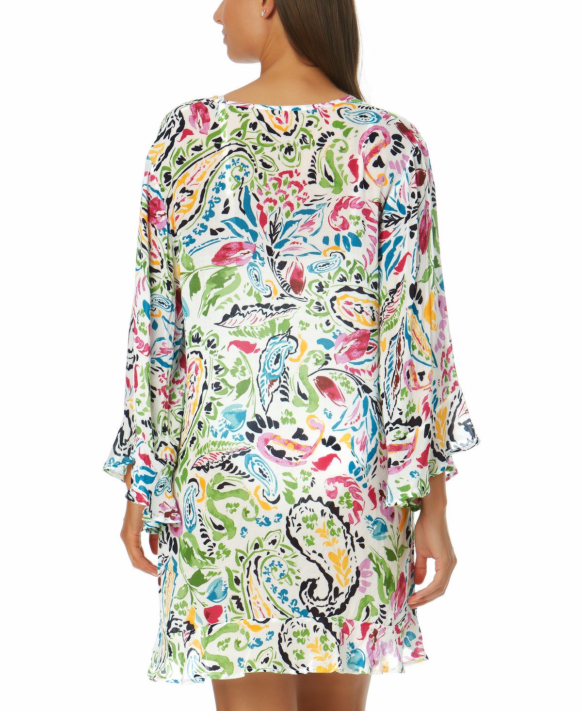 Anne Cole Women's Paisley Floral Tunic Cover Up Swimsuit White Size XX-Small
