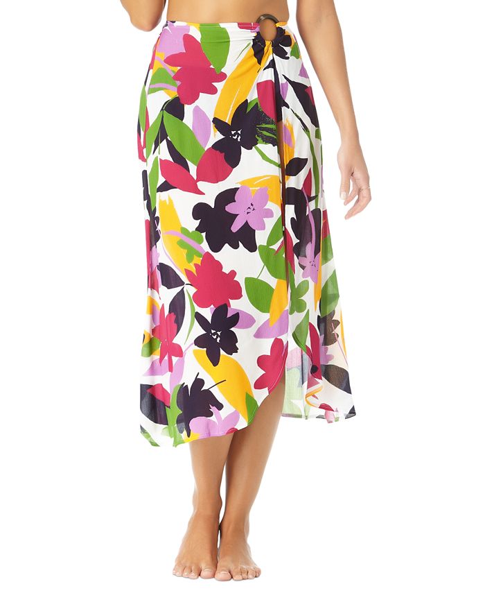 Anne Cole Women's Bold Floral Ring Sarong Skirt Swim Cover Up Swimsuit White Size X-Large