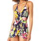 Anne Cole Women's Tropical Floral Surplice Swimdress Swimsuit Blue Size 8