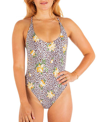 Hurley Women's Printed One Piece Cheeky Swimsuit White Size Large