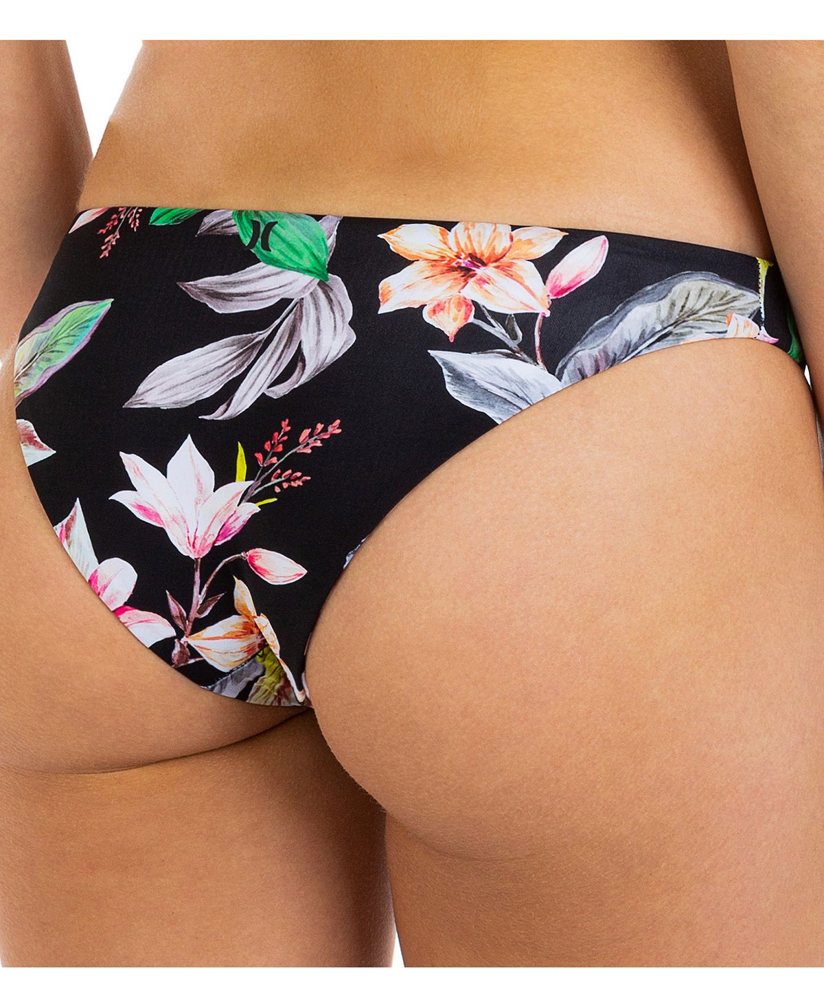Hurley Junior's Tropical Print Cheeky Swim Bottoms Swimsuit Black